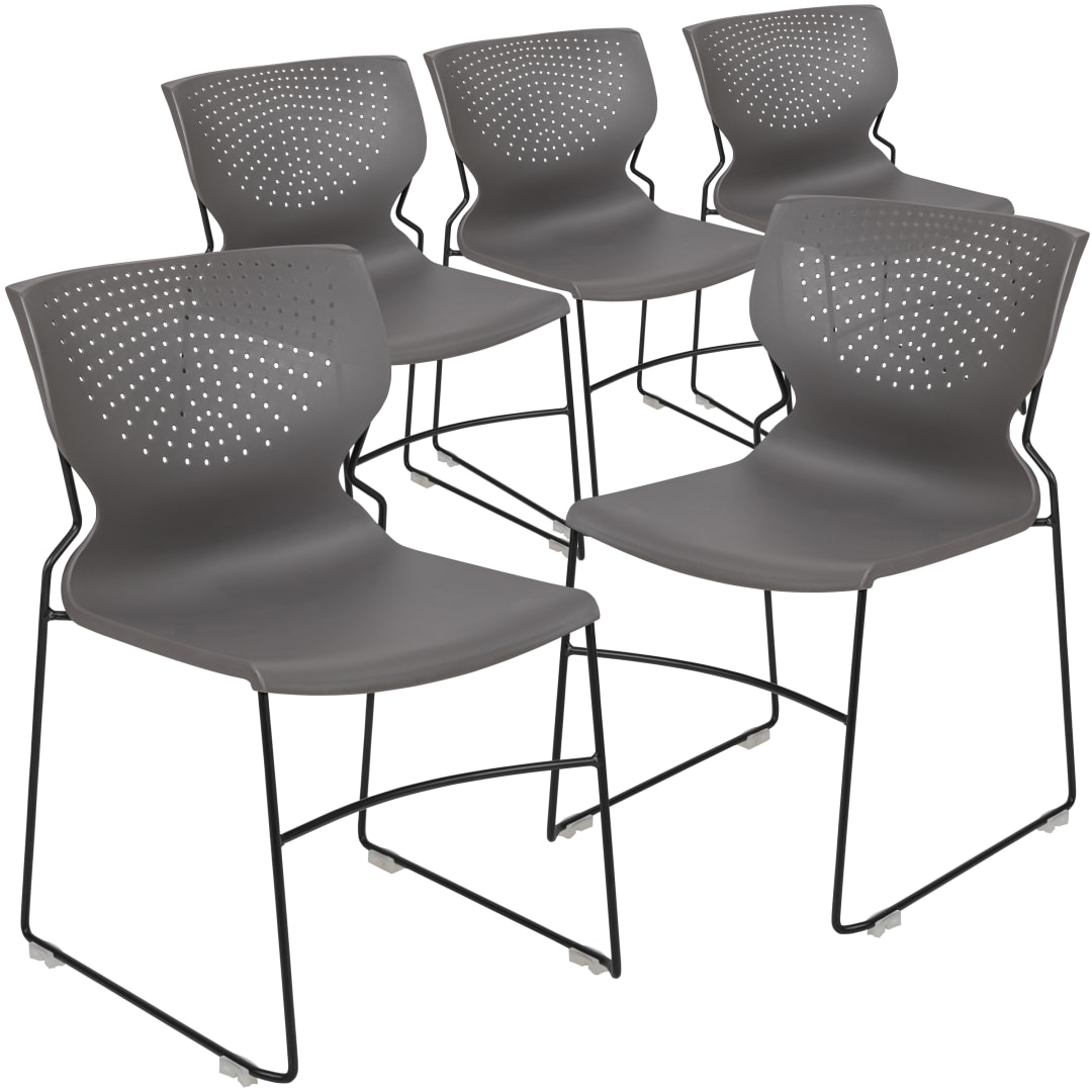 HERCULES Series 5 Pack 661 lb. Capacity Gray Full Back Stack Chair with Black Powder Coated Frame