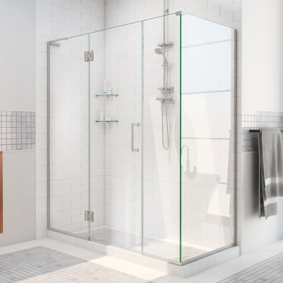 DreamLine Unidoor-X 47 1/2 inch W x 34 3/8 inch D x 72 inch H Frameless Hinged Shower Enclosure in Brushed Nickel