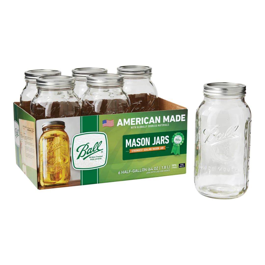 Ball® Wide Mouth Half Gal. 64oz. Glass Mason Jars with Lids and Bands, 6 Count