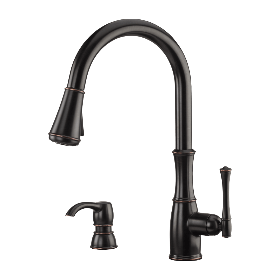 Wheaton 1-Handle Pull-Down Kitchen Faucet with Soap Dispenser in Tuscan Bronze