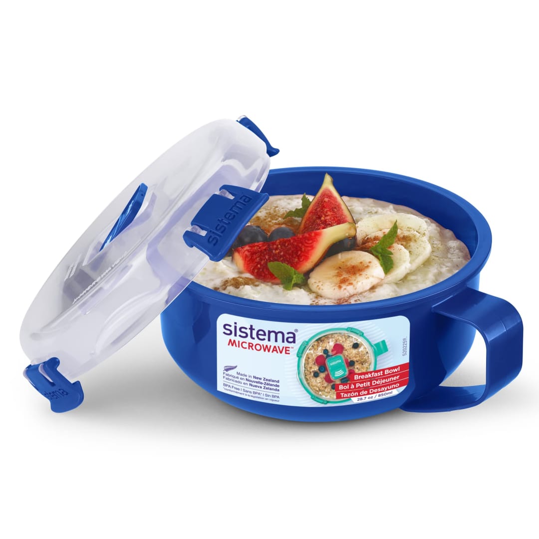 Sistema Microwave Breakfast Bowl, Round Microwave Container with Lid, 850ml., BPA-Free, Assorted Colours (Varies by Pack) [21112]