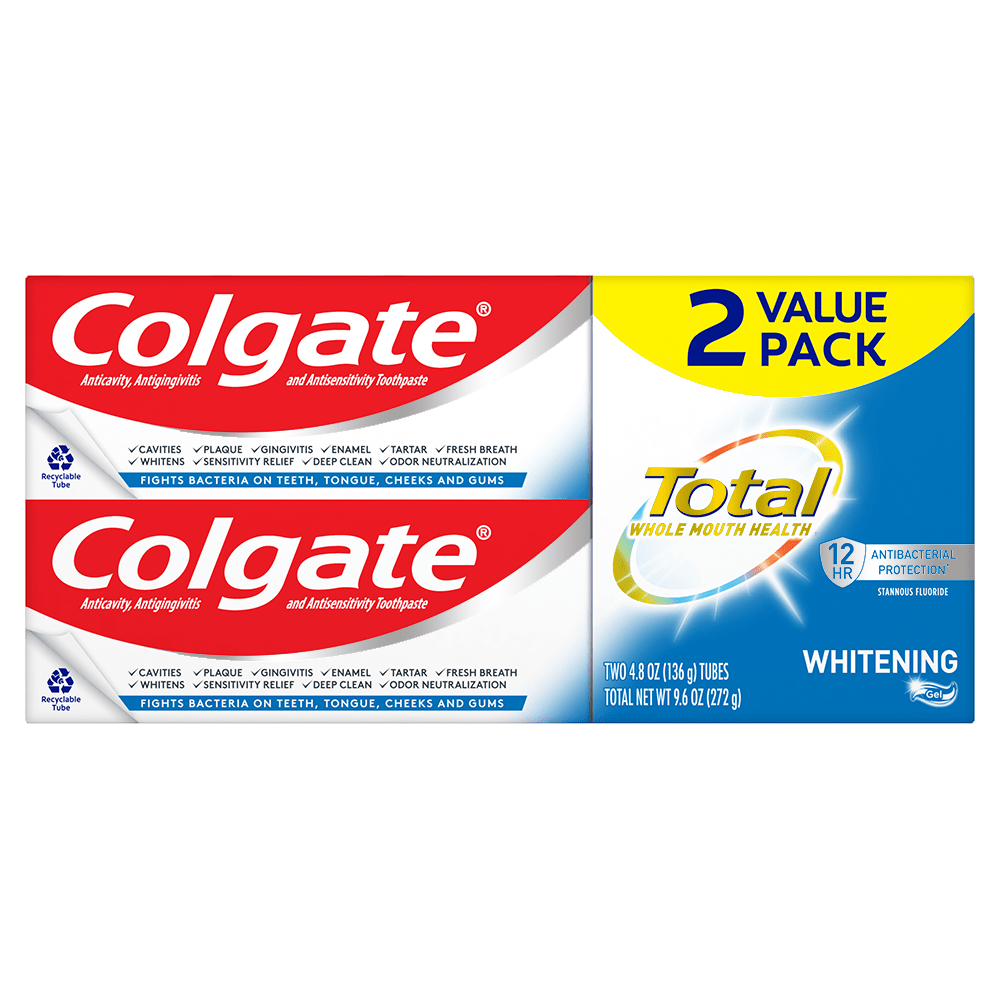 Colgate Total Whitening Toothpaste Gel, Mint Toothpaste, 2 Pack, 4.8 oz Tubes