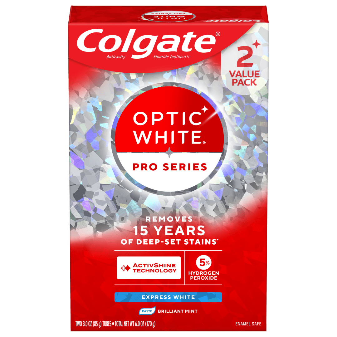 Colgate Optic White Pro Series Express White Toothpaste with 5% Hydrogen Peroxide and ActivShine, 2 Pack, 3.0 OZ