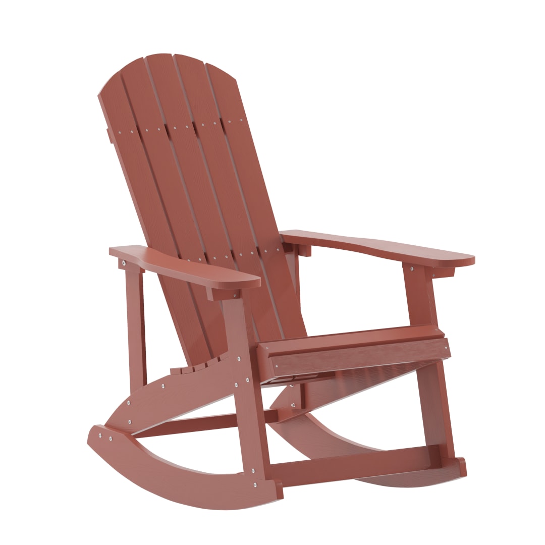 Savannah Poly Resin Wood Adirondack Rocking Chair - All Weather Red Polystyrene - Stainless Steel Hardware