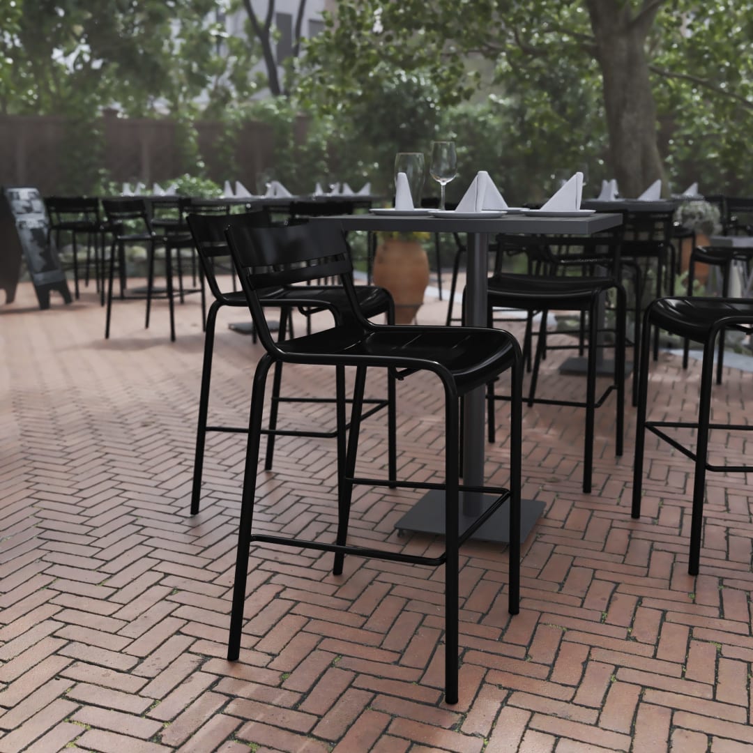 Nash Commercial Grade Black Metal Indoor-Outdoor Bar Height Stool with 2 Slats
