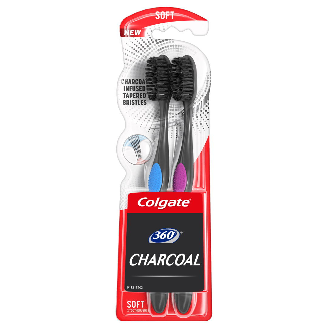 Colgate 36 Charcoal Toothbrush Slimmer Tip Soft Bristles - 2 Count