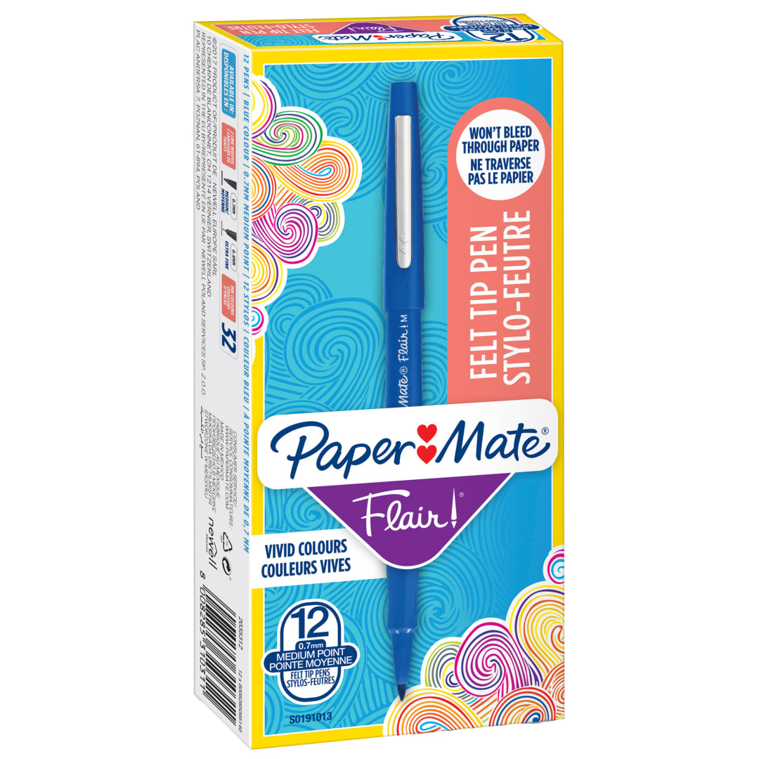 Paper Mate Flair rotuladores de punta de fieltro | punta mediana (0.7 mm) | azul | caja de 12