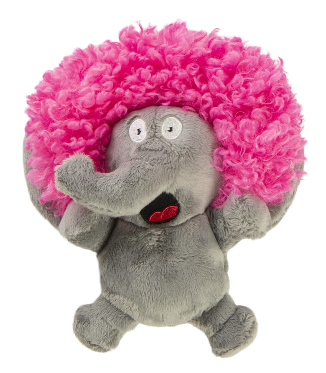 goDog Crazy Hairs Elephant Silent Squeak Plush Dog Toy With Chew Guard Technology, Gray, Small