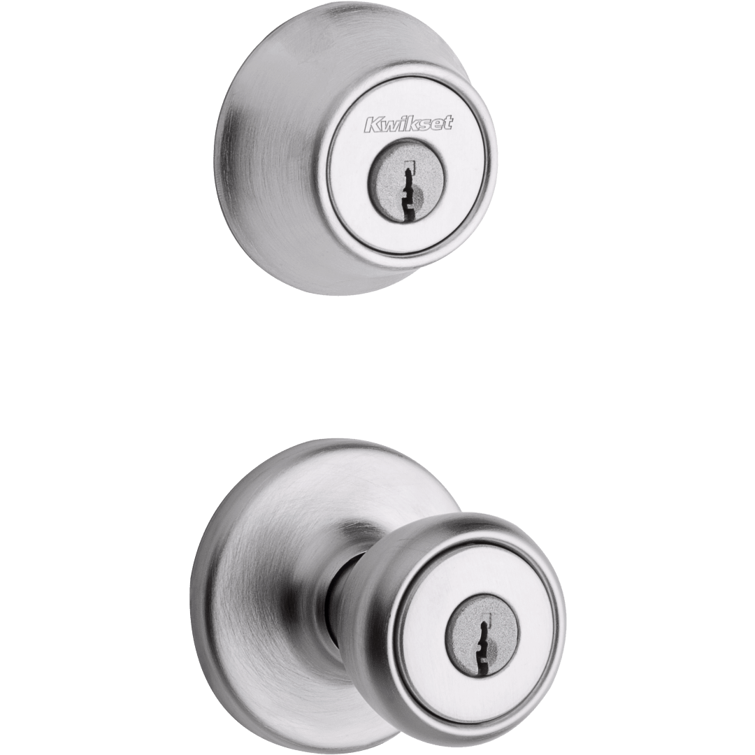 695 Tylo Keyed Entry Knob and Double Cylinder Deadbolt Combo Pack in Satin Chrome