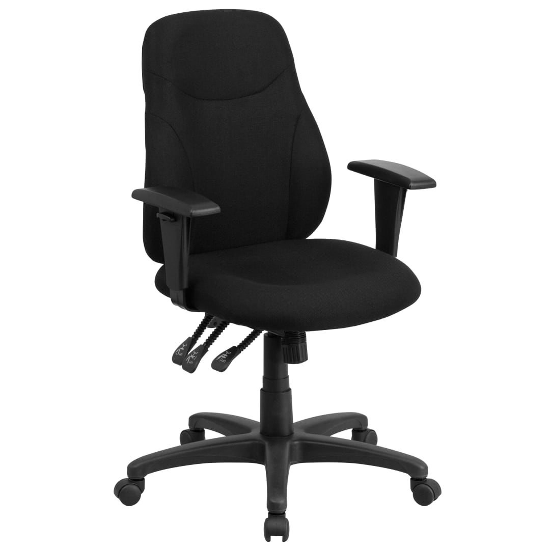 Brandy Mid-Back Black Fabric Multifunction Swivel Ergonomic Task Office Chair with Adjustable Arms