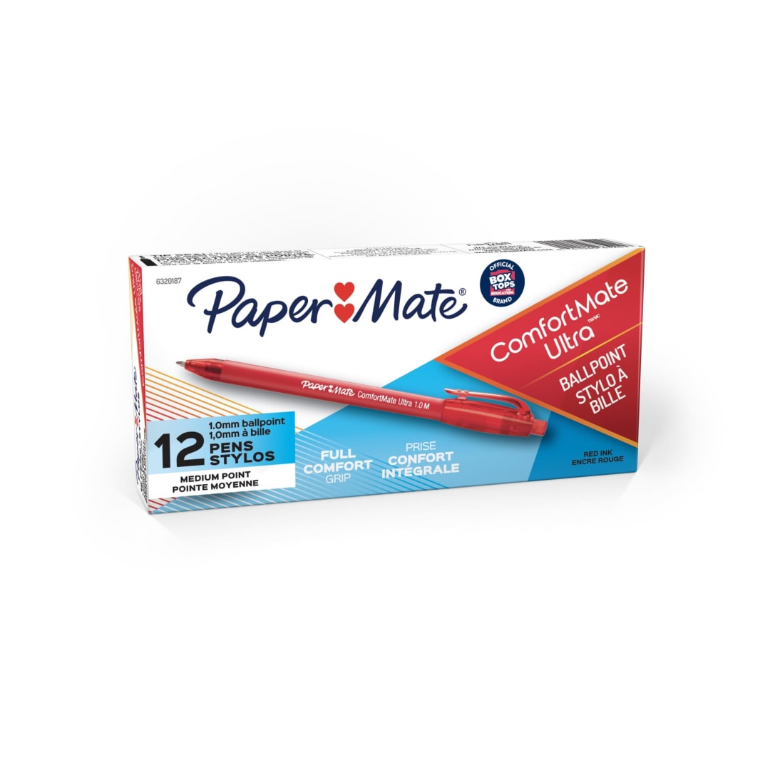 Paper Mate® ComfortMate Retractable Ballpoint Pens, Medium Point, 1.0 mm, Red Ink/Red Barrels, 12/Pk (6320187)