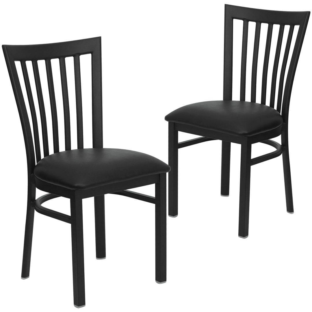 2 Pack HERCULES Series Black School House Back Metal Restaurant Chair - Black Vinyl Seat