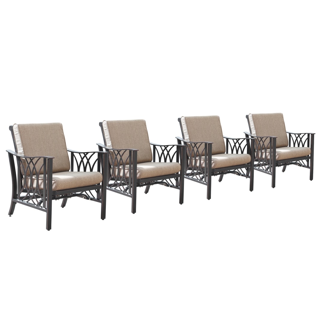 Aluminum Outdoor Deep Seating Rocking Club Chairs in Antique Copper Finish with Thick Tan Polyester Cushions (set of 4)