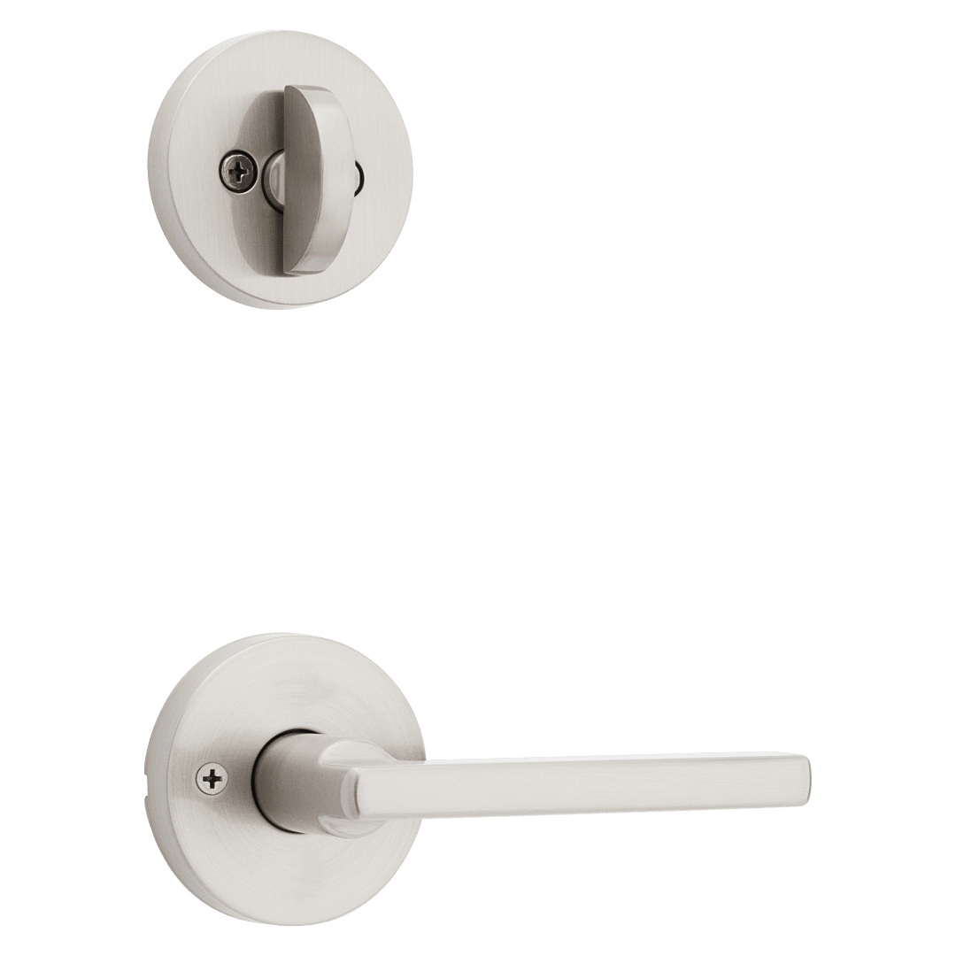 966 Single Cylinder Interior Pack w/ Square Rose Halifax Lever Handlesets in Satin Nickel