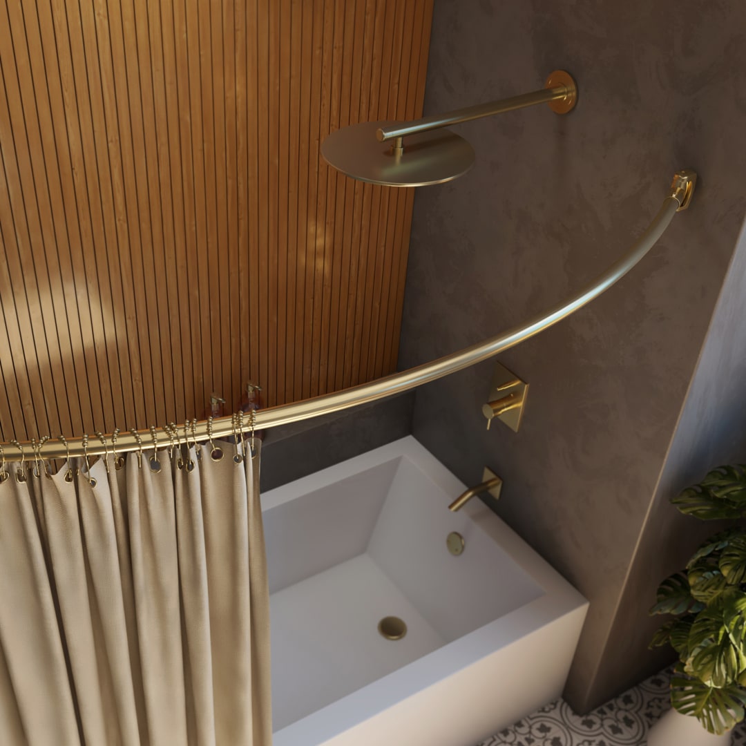 DreamLine Flex 1-3/8 in. x 60 in. Single Curved Shower Rod, Brushed Brass