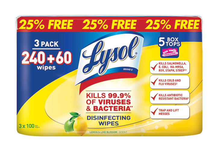 LYSOL® Disinfecting Wipes - Lemon & Lime Blossom 2/(3x100) ct.