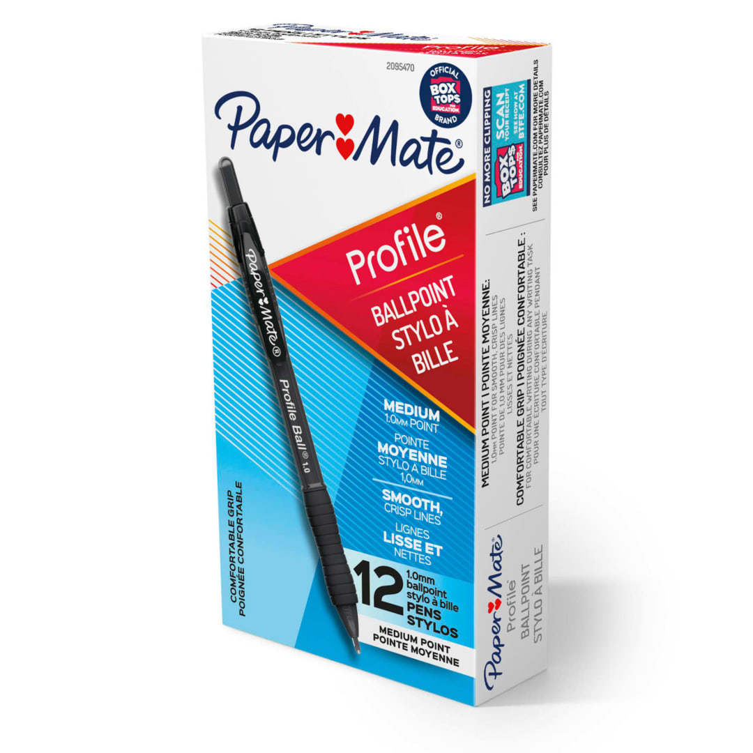 Paper Mate® Ballpoint Pen, Profile Retractable Pen, Medium Point (1.0mm), Black, 12 Count