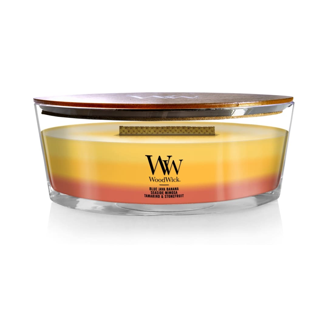 WoodWick® Tropical Sunrise Scented Trilogy Ellipse Candle, Crackles as it Burns, Up to 50 Hours Burn time, 16oz