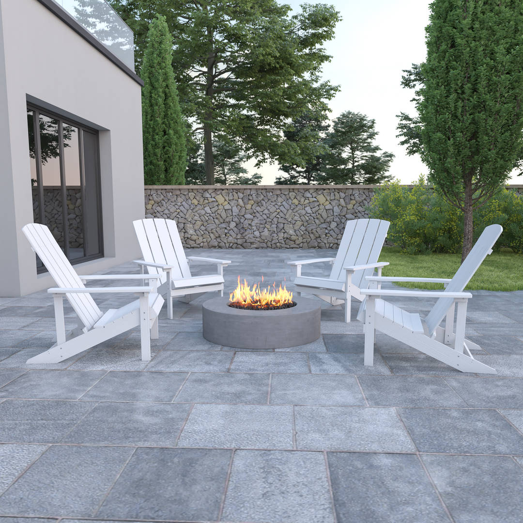 Set of 4 Charlestown All-Weather Poly Resin Wood Adirondack Chairs in White