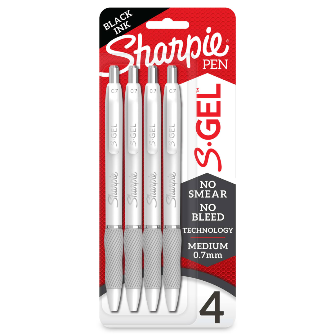 SHARPIE GEL FASH WHT 0.7MM 4CT BLK RFID