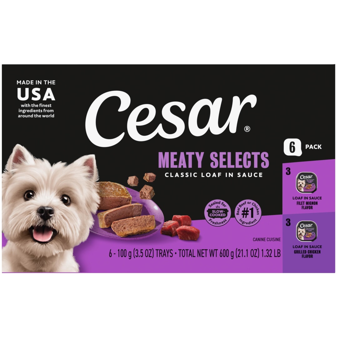 CESAR Wet Dog Food Classic Loaf in Sauce Filet Mignon and Grilled Chicken Variety Pack, (6) 3.5 oz. Easy Peel Trays