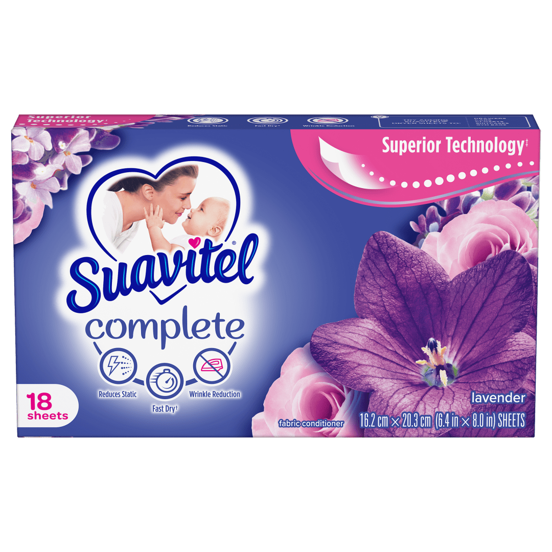 Suavitel Complete Dryer Sheets, Fabric Conditioner, Lavender Scent, 18 Sheets