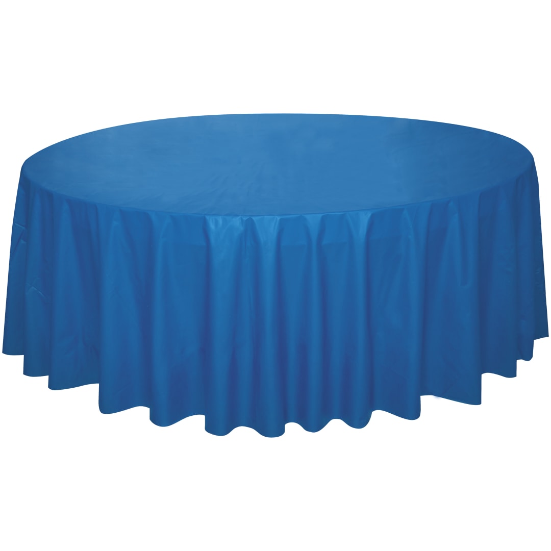 Royal Blue Solid Round Plastic Table Cover, 84"