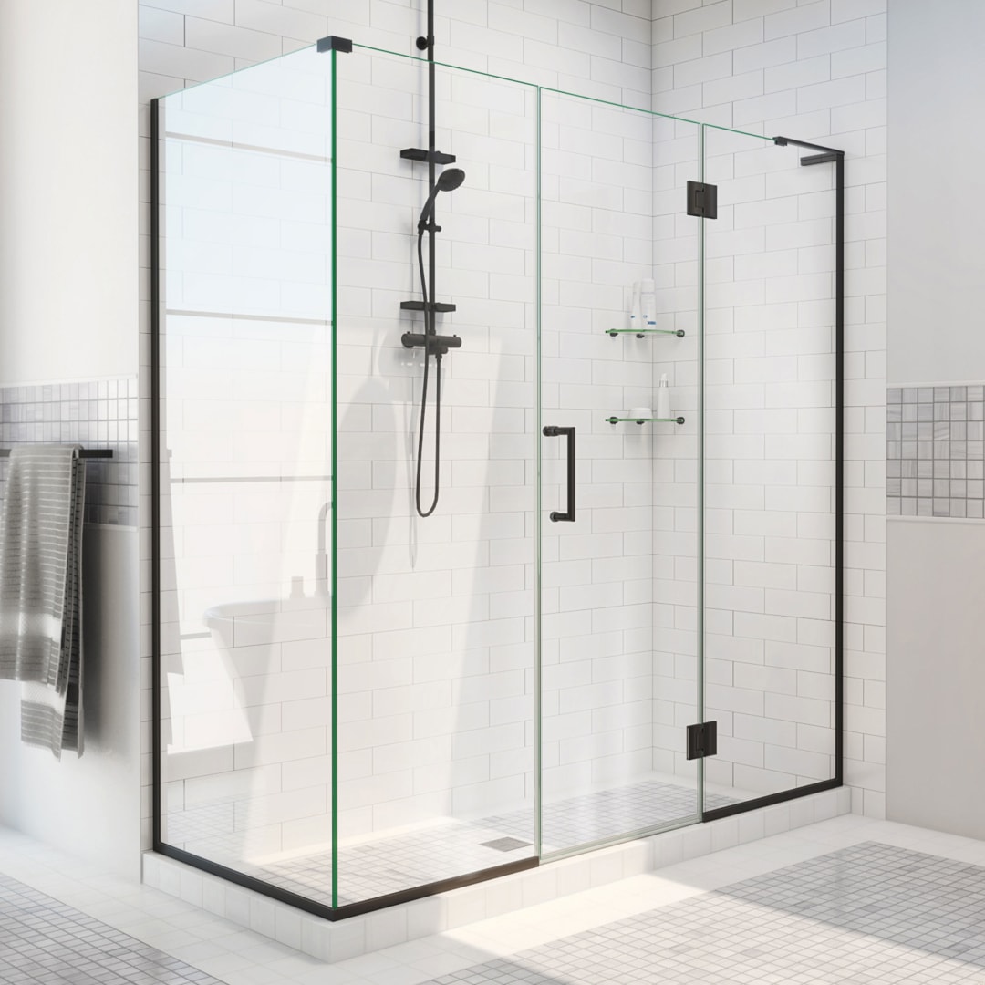 DreamLine Unidoor-X 69 1/2 inch W x 30 3/8 inch D x 72 inch H Frameless Hinged Shower Enclosure in Matte Black