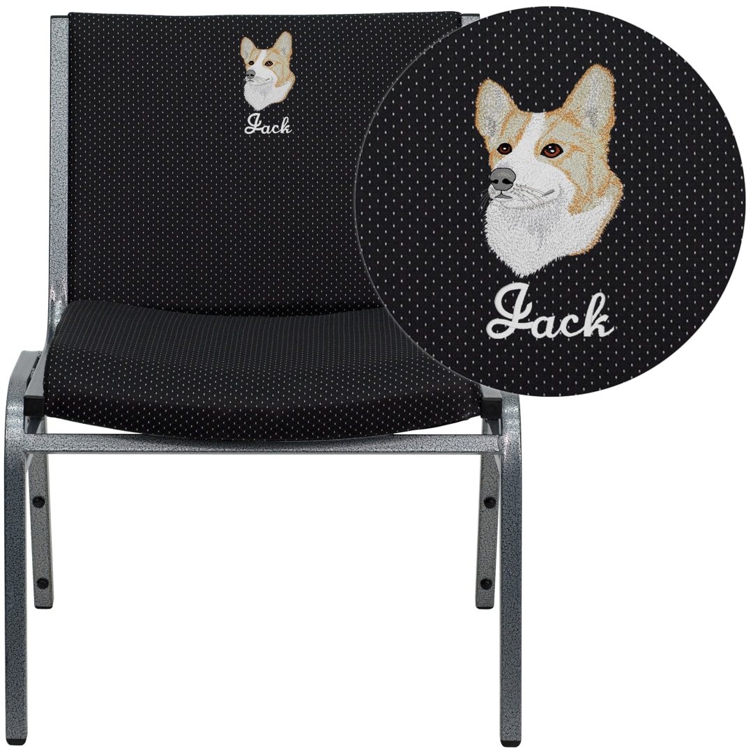 Embroidered HERCULES Series Big &amp; Tall 1000 lb. Rated Black Fabric Stack Chair
