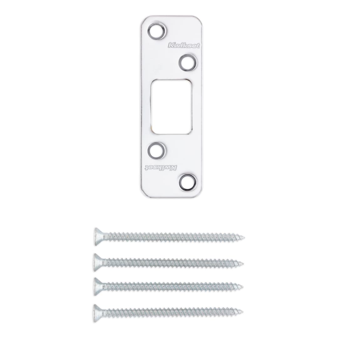 Deadbolt Round Corner Strike, 4-Hole Offset, 1-1/4" x 3-5/8" for Polished Chrome or Satin Chrome Finish