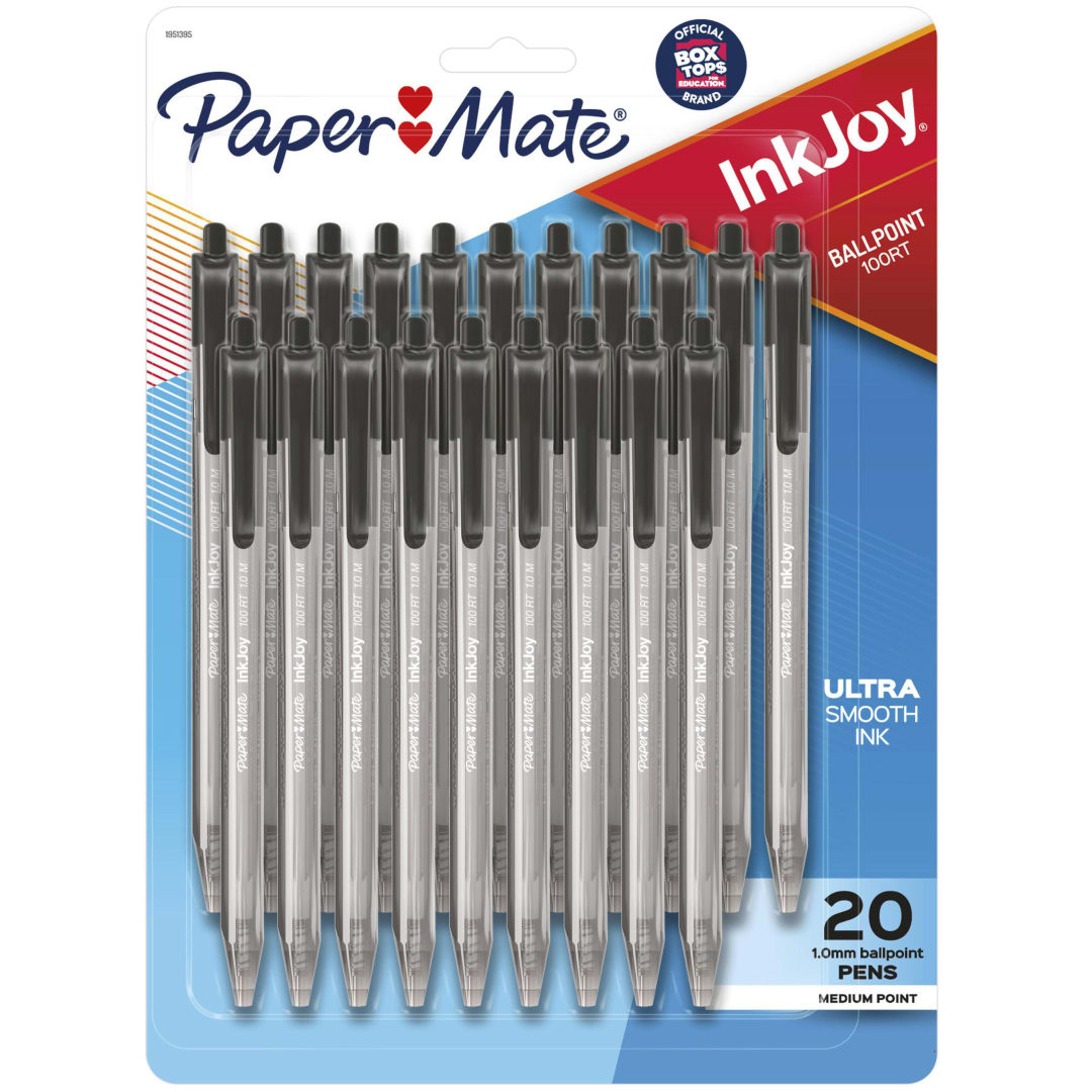 Paper Mate® InkJoy® 100RT Retractable Ballpoint Pens, Medium Point (1.0mm), Black, 20 Count
