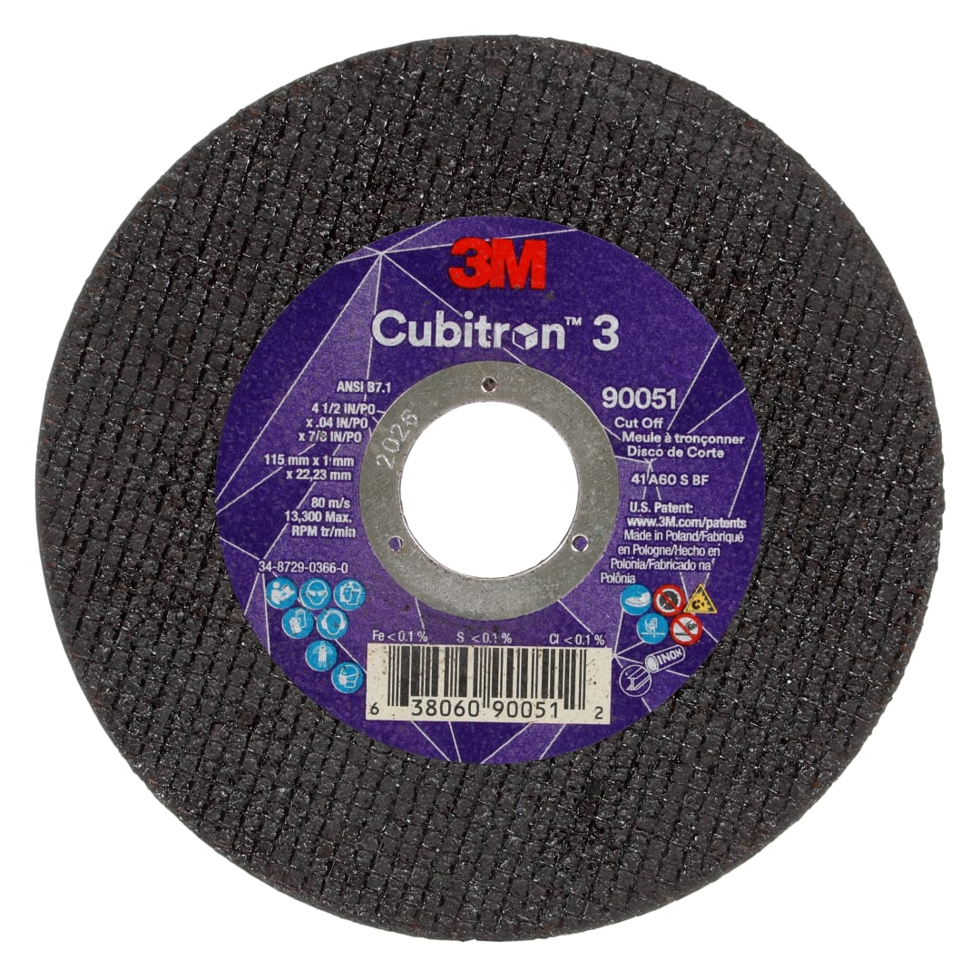 Disco de Corte 3M™ Cubitron™ 3, 90051, 60+, T1, 115 mm x 1 mm x 22 mm