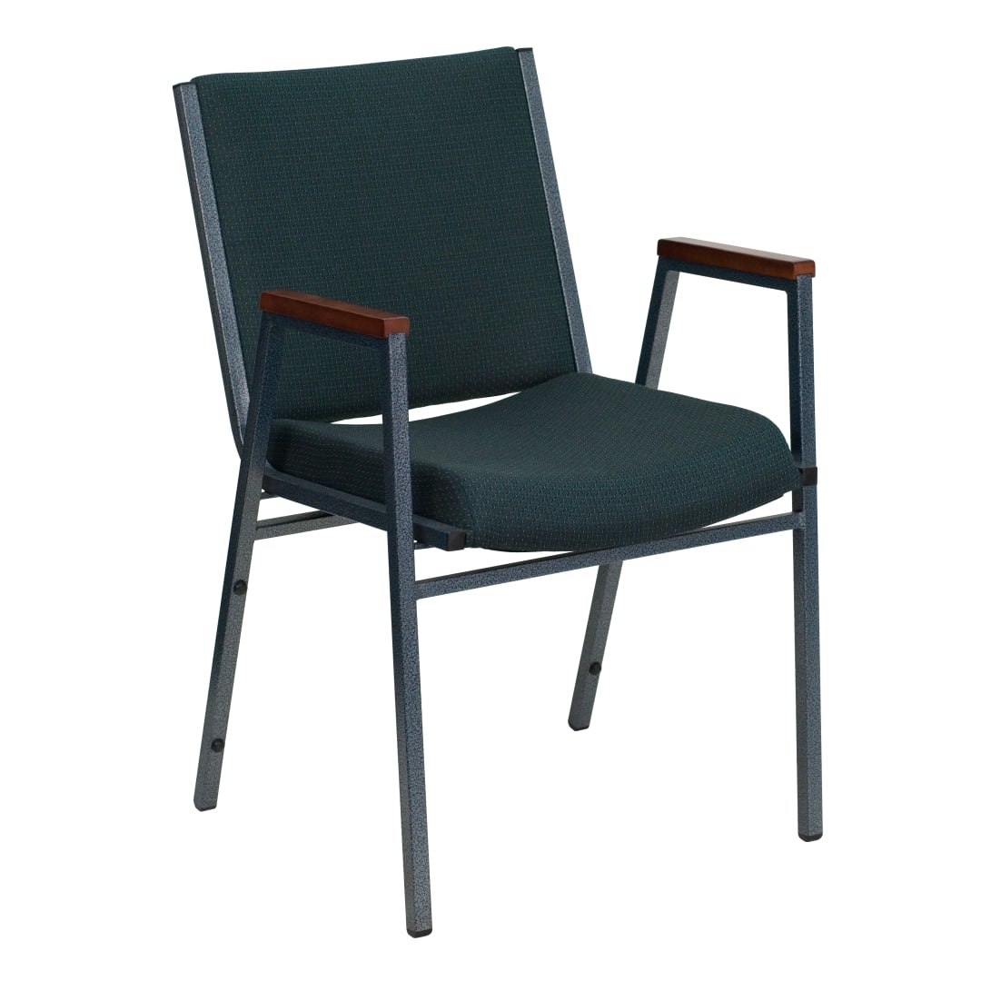 HERCULES Series Heavy Duty Green Patterned Fabric Stack Chair with Arms