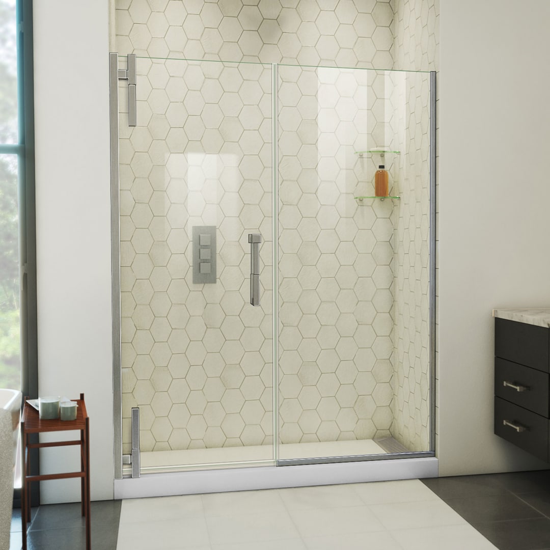 DreamLine Ascend 58 1/2 - 59 1/2 inch W x 72 inch H Frameless Pivot Shower Door in Brushed Nickel