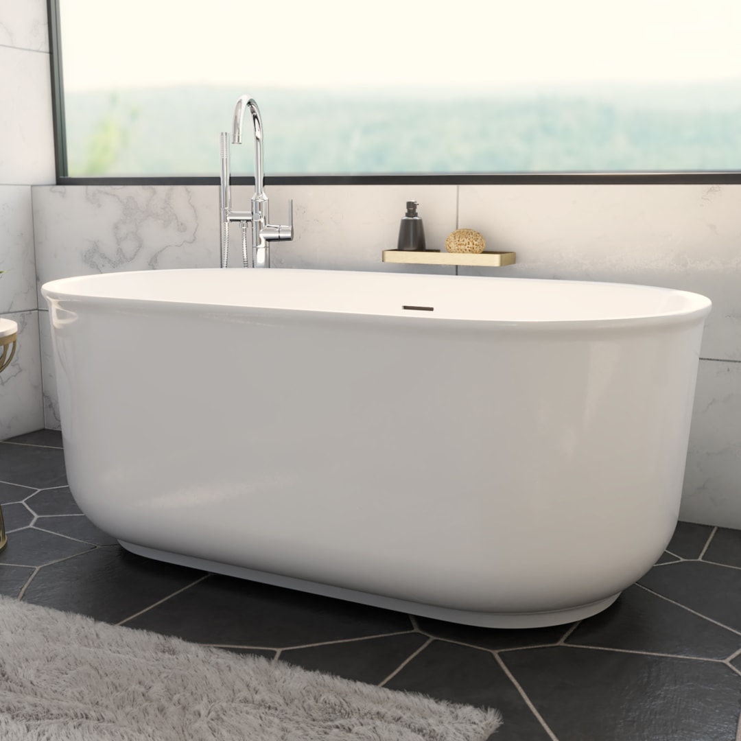 Alliance Pro 67 inch L x 31-1/2 inch W x 23-5/8 inch H Freestanding Acrylic Bathtub with Brushed Brass Drain