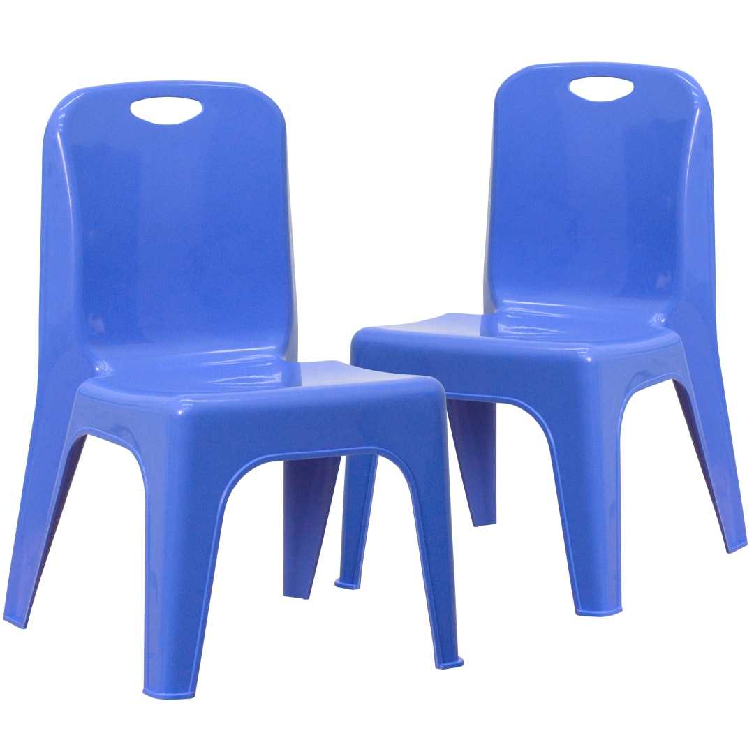 Whitney 2 Pack Blue Plastic Stackable School Chair with Carrying Handle and 11" Seat Height