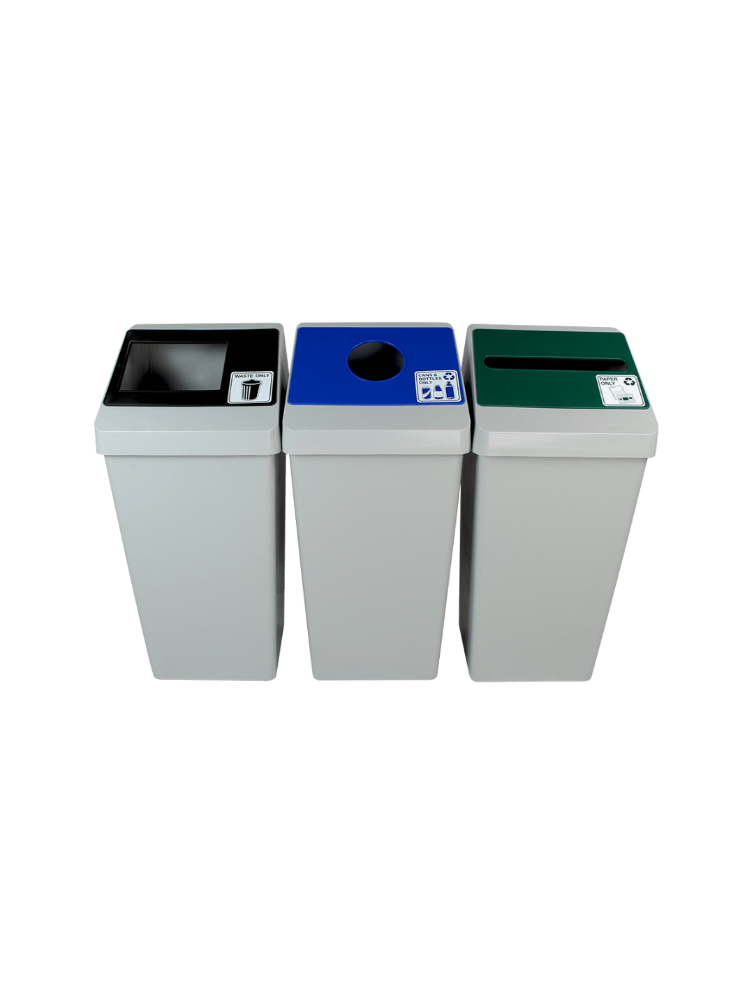  SMART SORT - Triple - Kit - Cans &amp; Bottles-Paper-Waste - Circle-Slot-Full - Grey-Blue-Green-Black