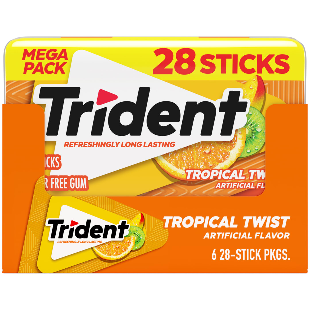 Trident Sugar Free Chewing Gum Tropical Twist 28 pc Mega Packs - 6 Pack