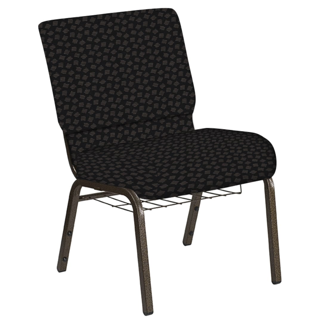 Embroidered 21''W Church Chair in Scatter Ferrer Fabric with Book Rack - Gold Vein Frame