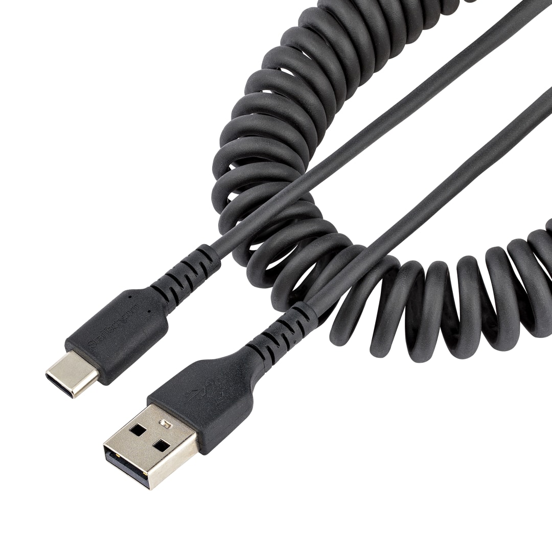 Rugged USB 2 0 A to C cable 50cm Black Coiled
