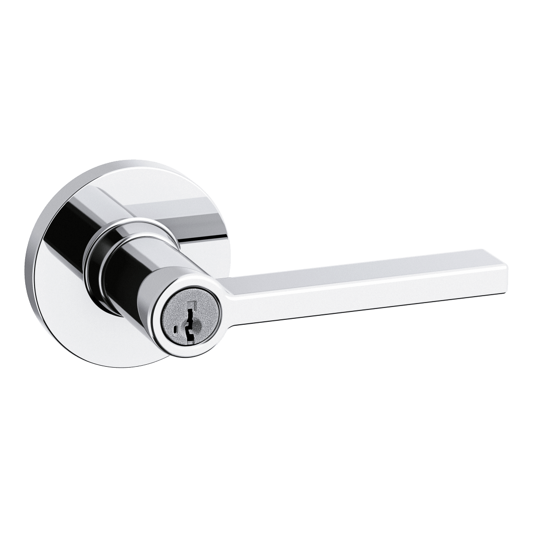 Casey Storeroom Keyed UL Lever featuring SmartKey Security™ in Polished Chrome