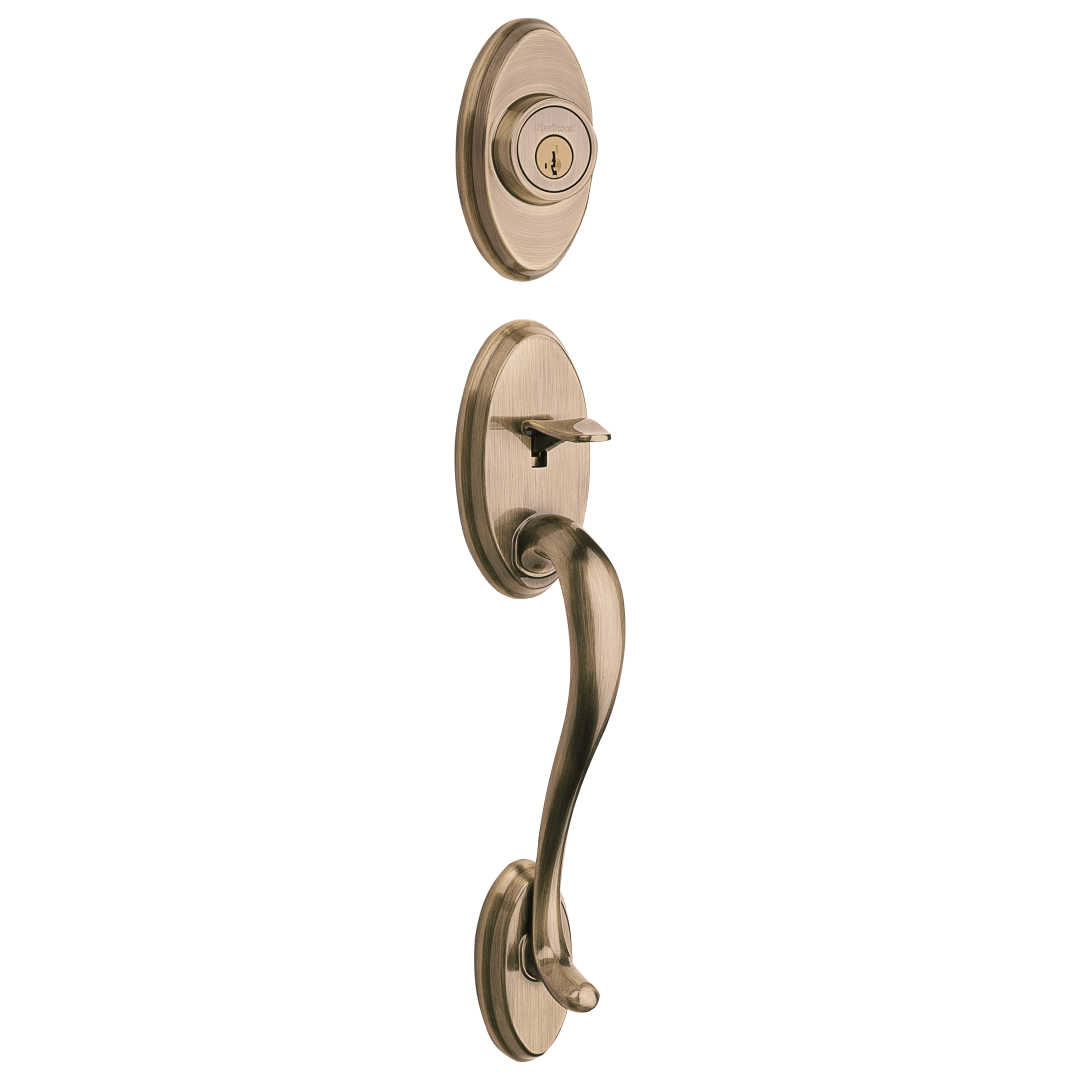 Shelburne Single Cylinder Exterior Only Handleset featuring SmartKey Security™ in Antique Brass