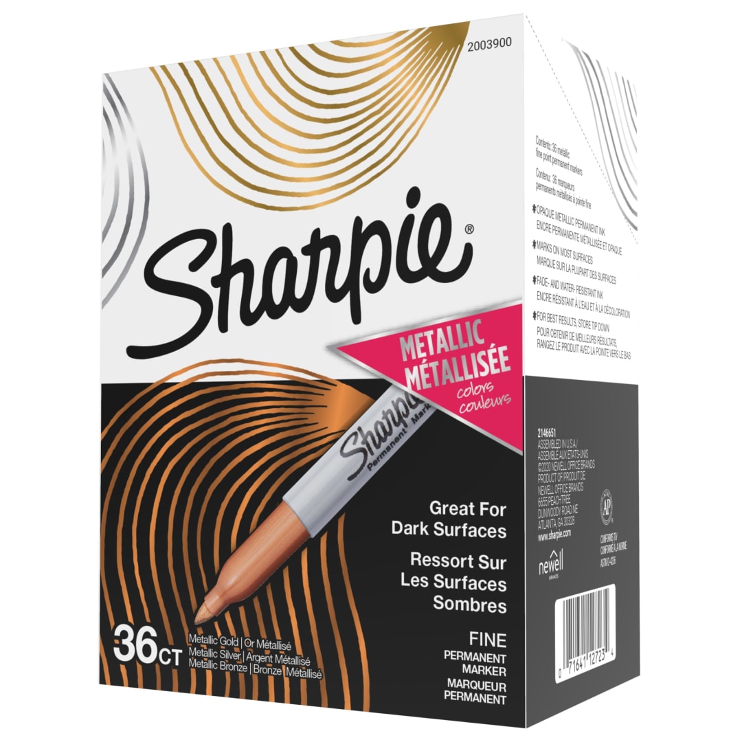 Sharpie® Metallic Permanent Markers, Fine Point, Assorted Metallic, 36 Count