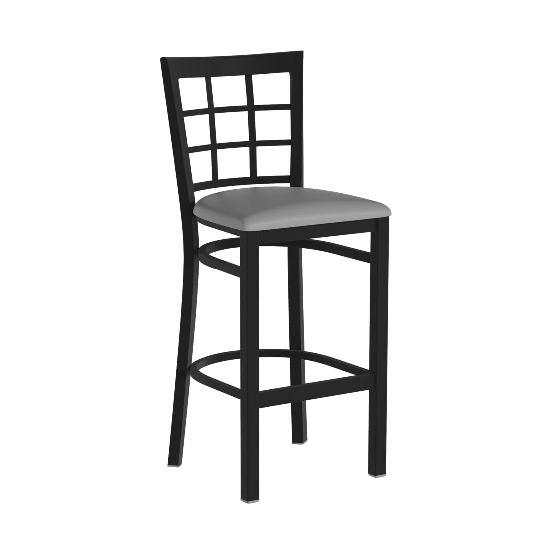 HERCULES Black Window Back Metal Restaurant Barstool - Gray Vinyl Seat