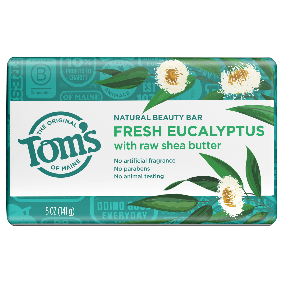Tom’s of Maine Moisturizing Natural Beauty Bar Soap For Women and Men, Fresh Eucalyptus, 5 oz Bar (Pack of 6)