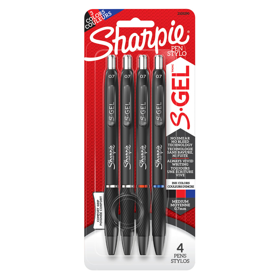 SHARPIE GEL 0.7MM 4CT B.ASST CNDA