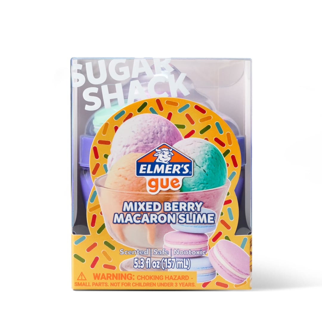 Elmer's Sugar Shack Slime Kit, Mixed Berry Macaron Edition, Includes Premade Slime, Macaron Charms, Sprinkle Mix-Ins, 5 Piece Kit