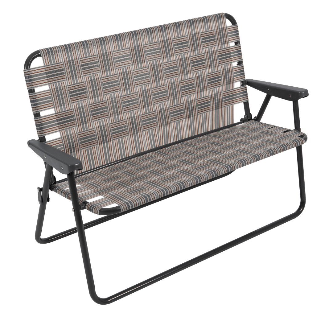 Camp & Go High Seat Outdoor Double Wide Loveseat Web Folding Chair, Grey, 45.94" W x 22.63" D x 33.14" H