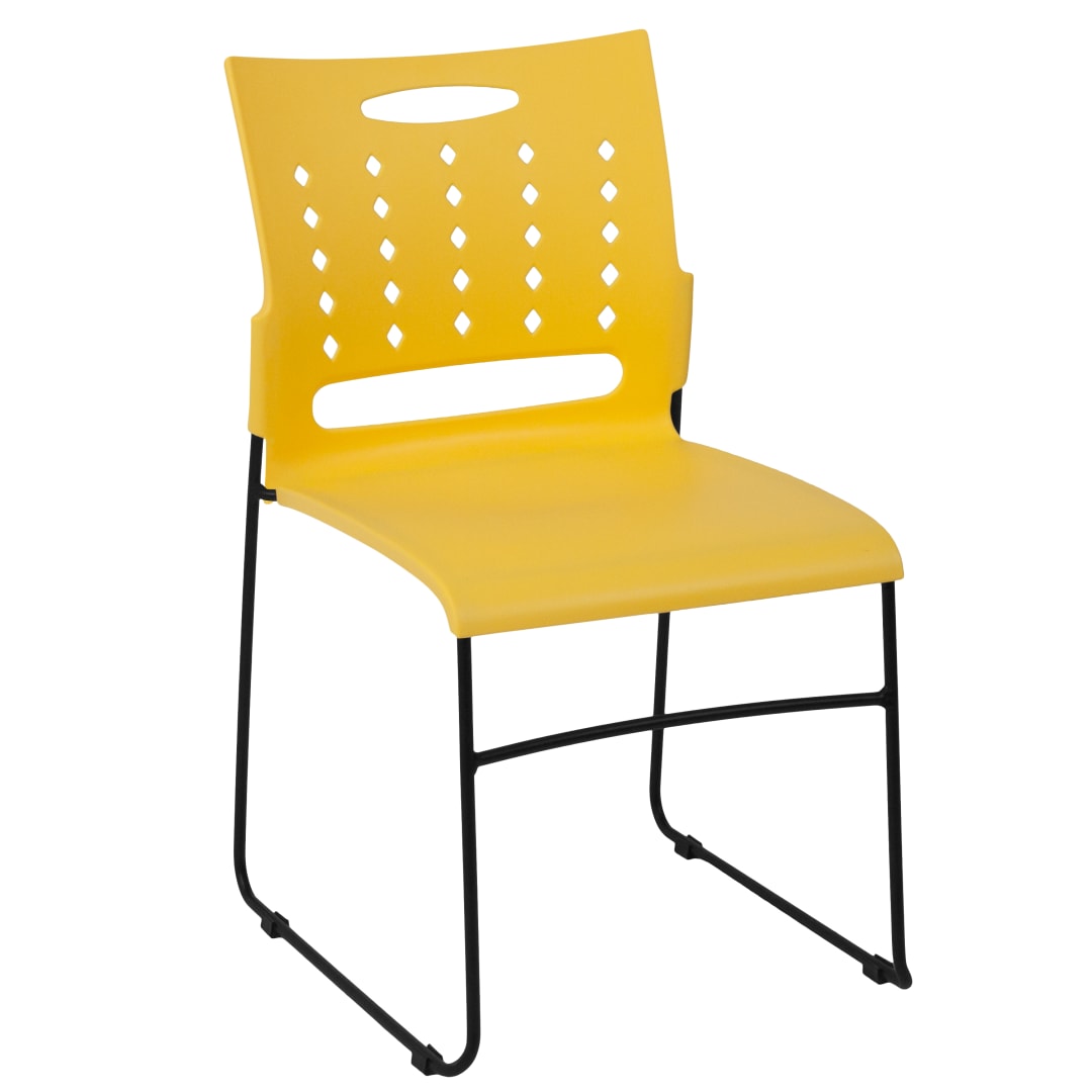 HERCULES Series 881 lb. Capacity Yellow Sled Base Stack Chair with Air-Vent Back