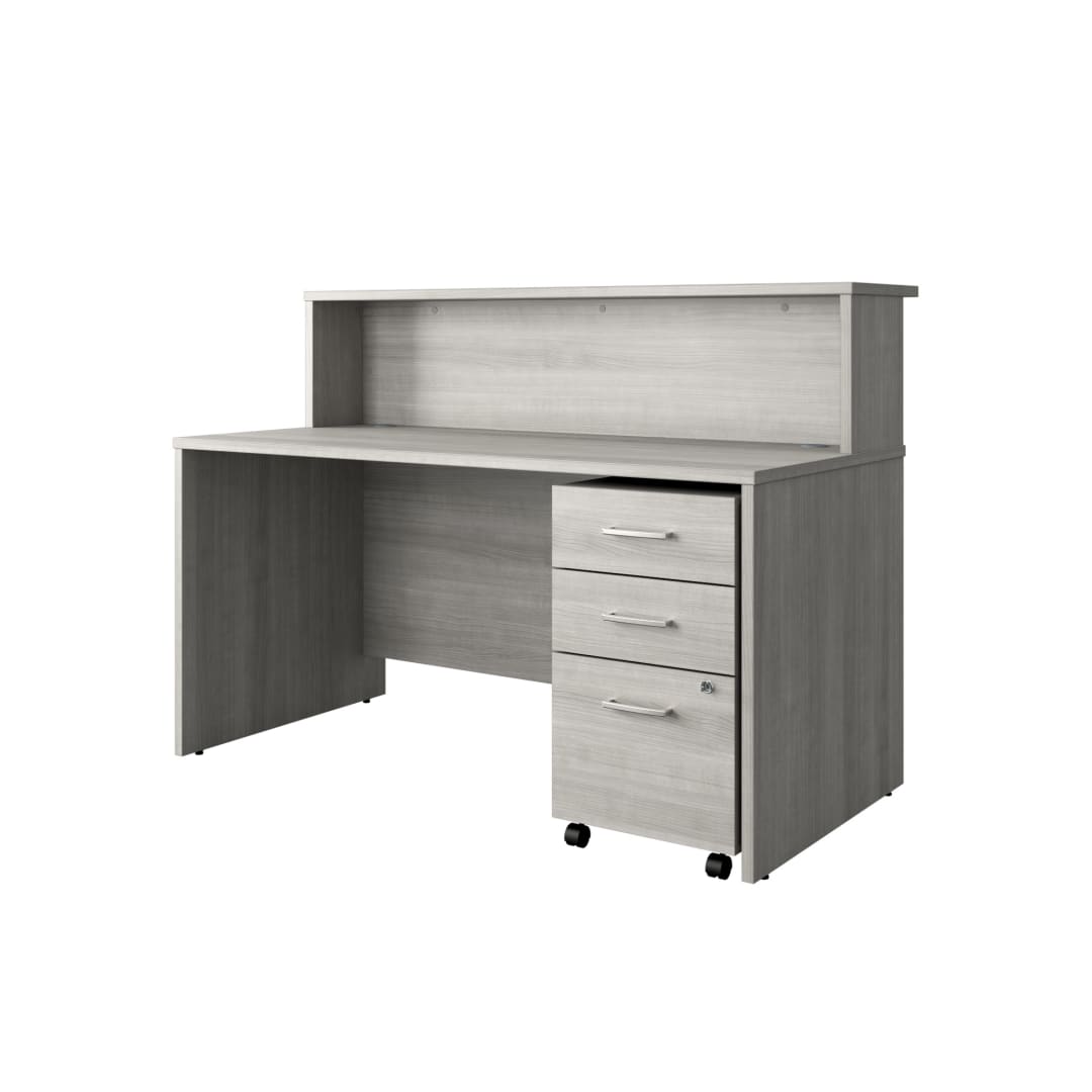 Cornerstone 59.5"W Executive Reception Desk with 3-Drawer Mobile Pedestal, Slate Gray